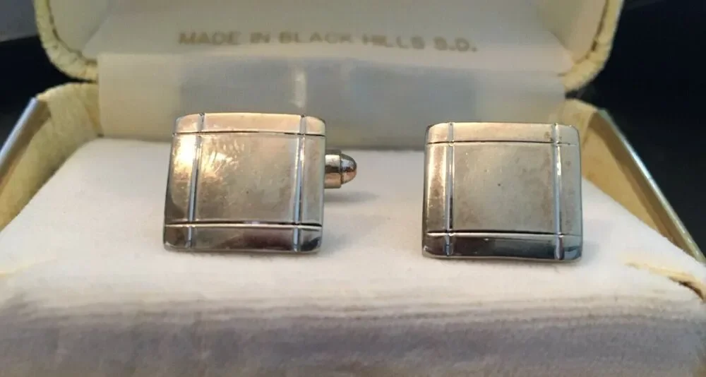 VTG Silver Tone Square Cufflinks with Engraved Border